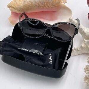 Salvatore Ferragamo Black Rectangular Sunglasses